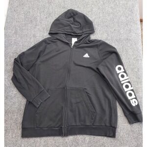 Adidas Hoodie Mens 2XL Black Full Zip Spell Out Logo Athletic Sweatshirt Jacket